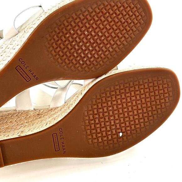 NWOT Cole Haan Crystal Leather Espadrilles Sandals 9 White Wedge Women’s - Picture 8 of 8